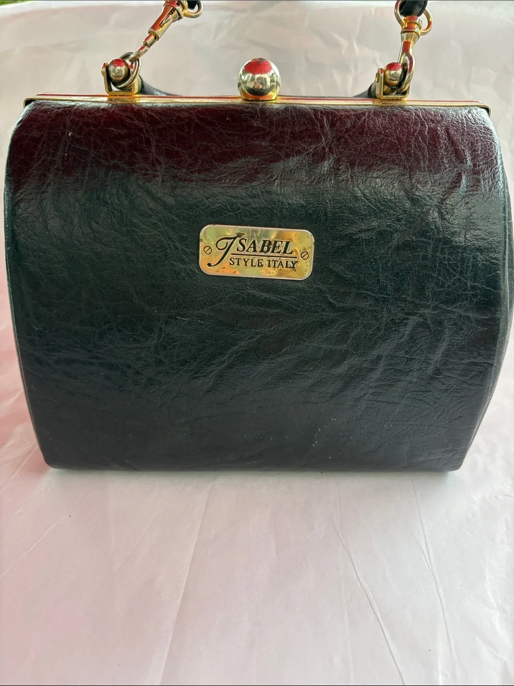 Black Leather Satchel with Gold Accent
